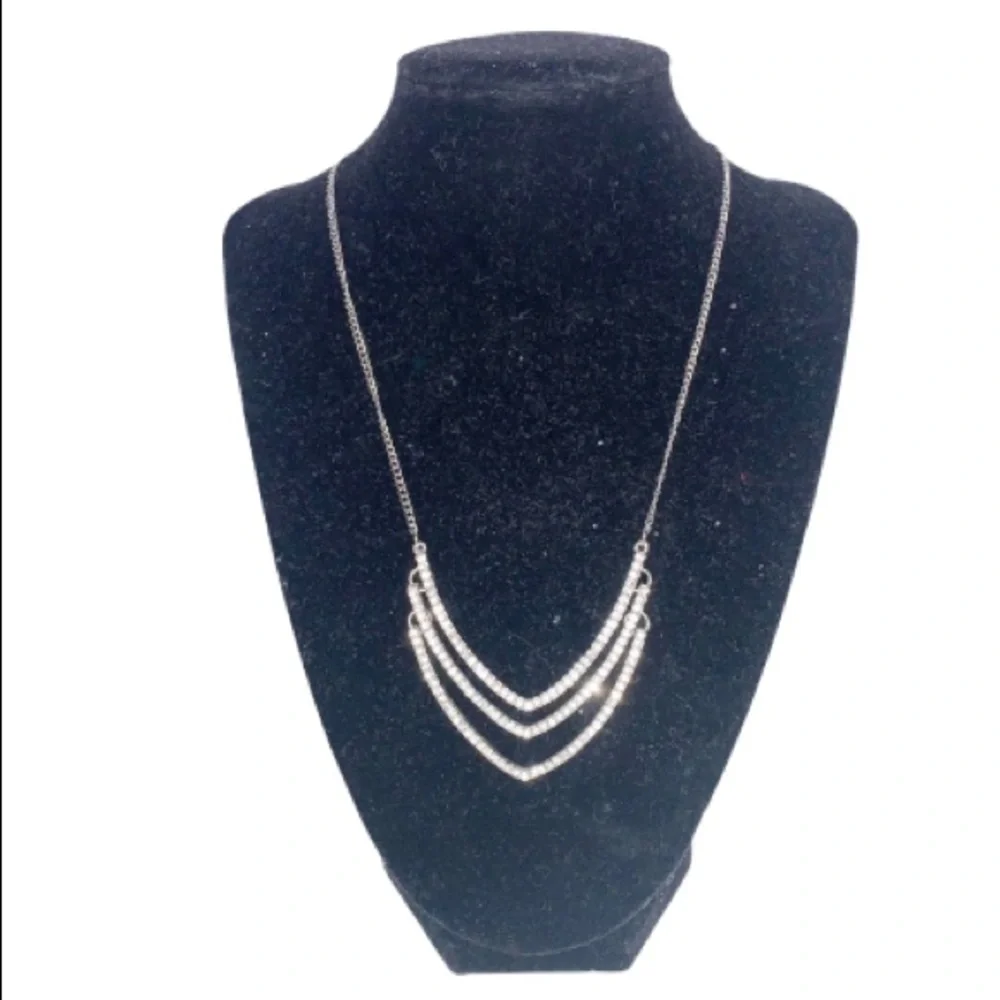EXPRESS Silver Tiered V-Shape Rhinestone Necklace